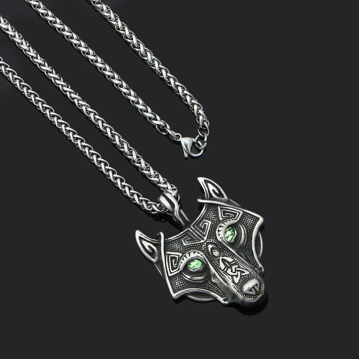 Vintage Wolf Head CZ Necklace