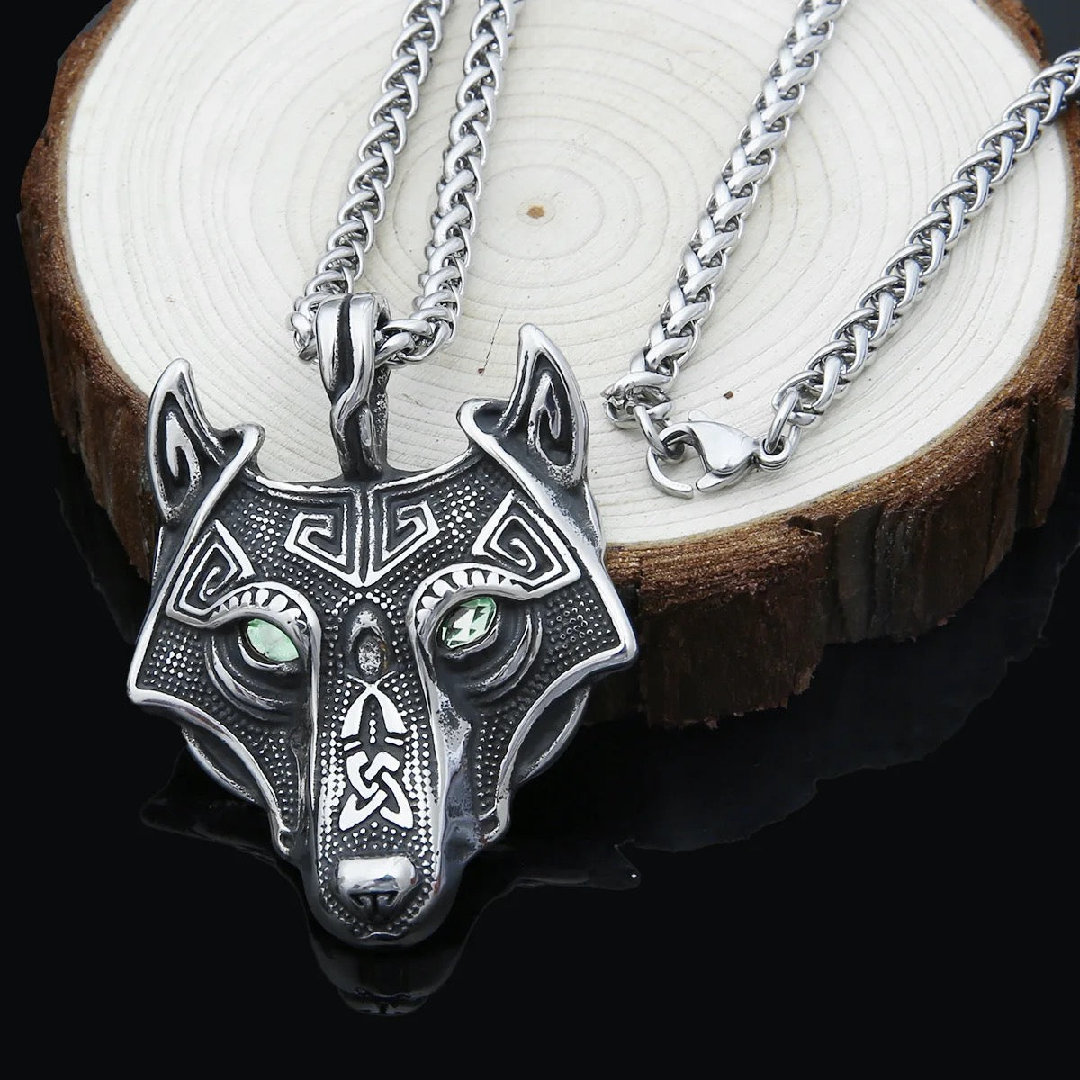 Vintage Wolf Head CZ Necklace