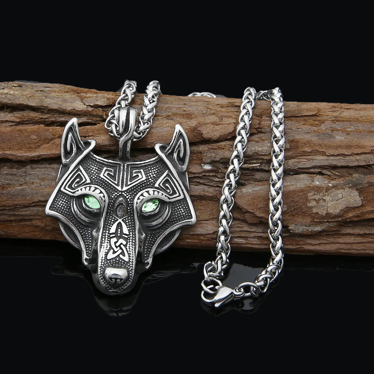 Vintage Wolf Head CZ Necklace