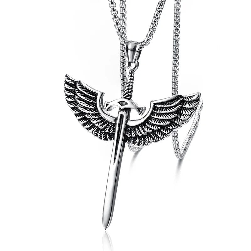 Knight Templar Vintage Sword and Angel Wings Cross