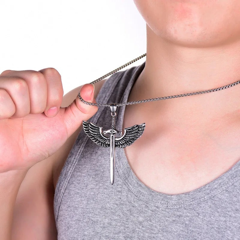 Knight Templar Vintage Sword and Angel Wings Cross