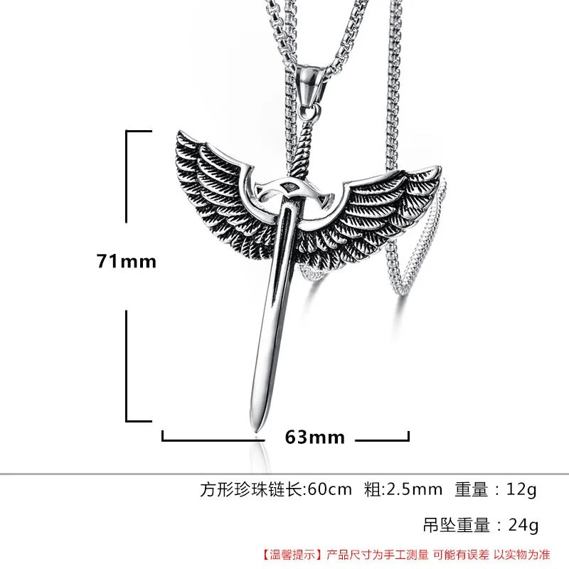 Knight Templar Vintage Sword and Angel Wings Cross