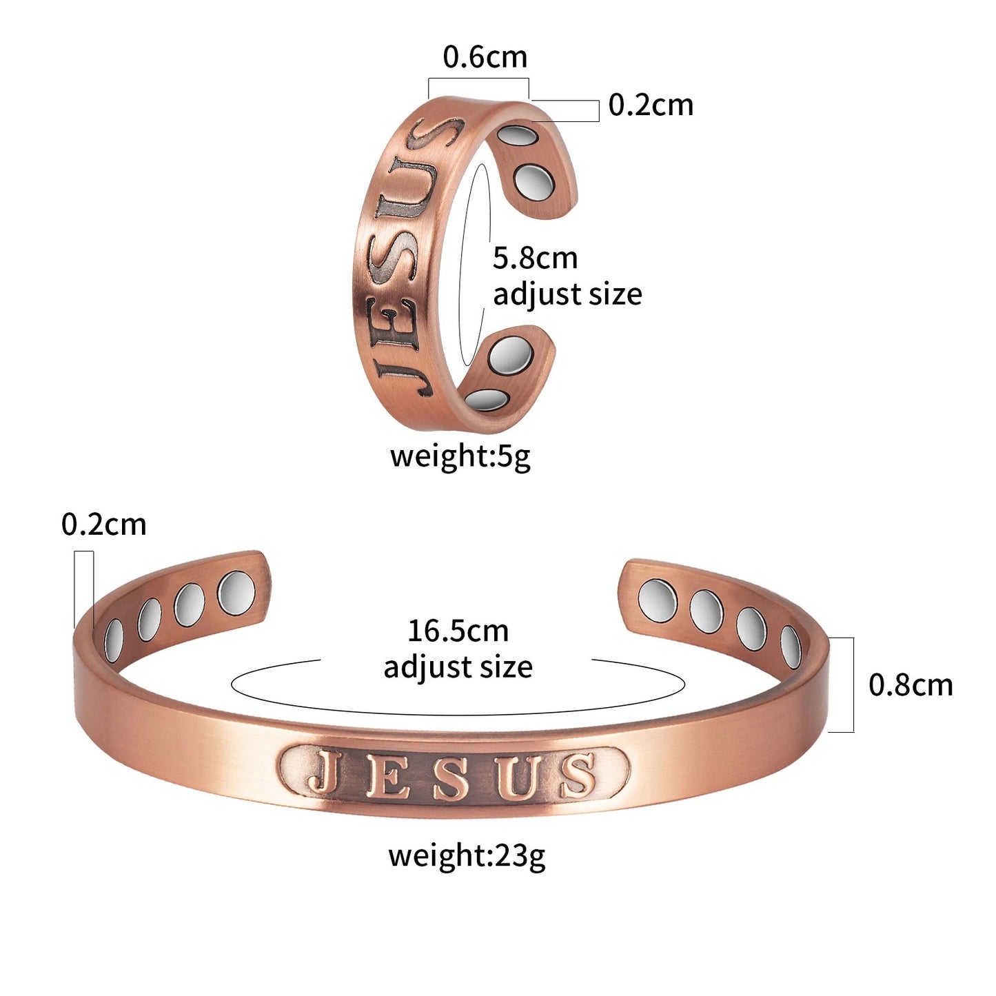 The Jesus Copper Ring and Bracelet Set