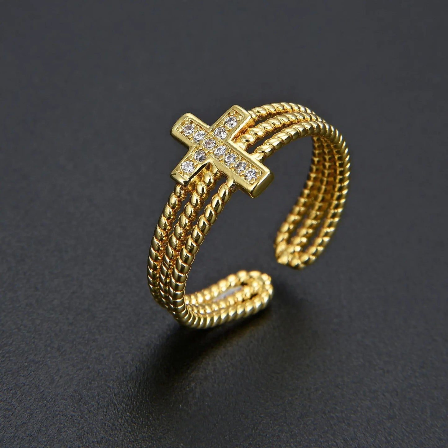 Multi-Layer Diamond Zircon Cross Lady’s Ring