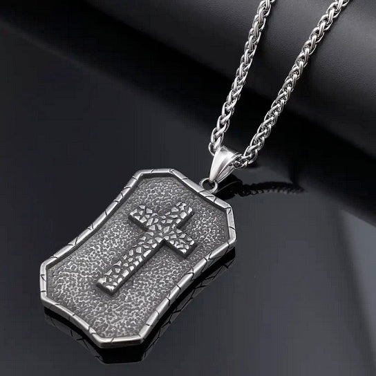 Men's Double Sided Shield Cross Necklace