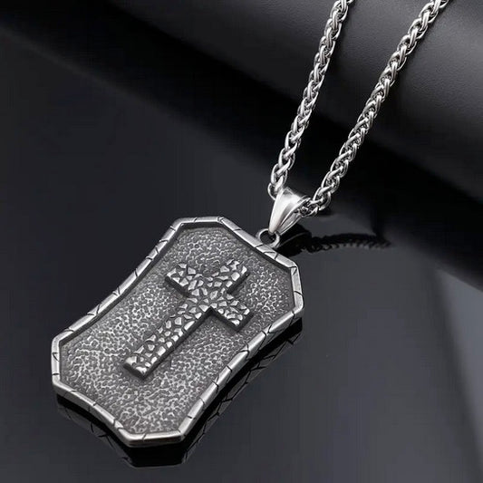 Men's Double Sided Shield Cross Necklace