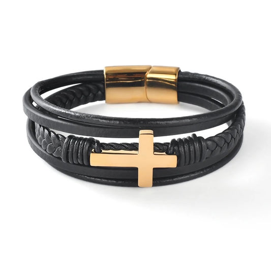 Mutual-Strand Leather Cross Bracelet