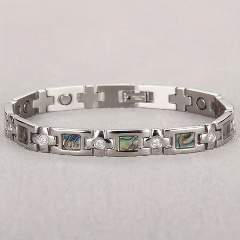Magnetic Abalone Zircon Stainless Steel Bracelet for Women and Men