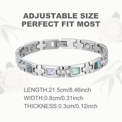 Magnetic Abalone Zircon Stainless Steel Bracelet for Women and Men
