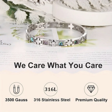 Magnetic Abalone Zircon Stainless Steel Bracelet for Women and Men