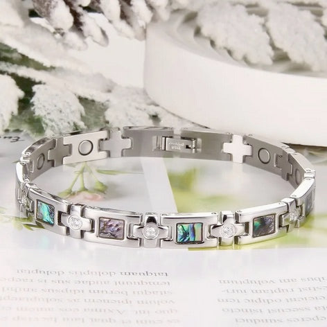 Magnetic Abalone Zircon Stainless Steel Bracelet for Women and Men