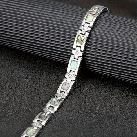 Magnetic Abalone Zircon Stainless Steel Bracelet for Women and Men