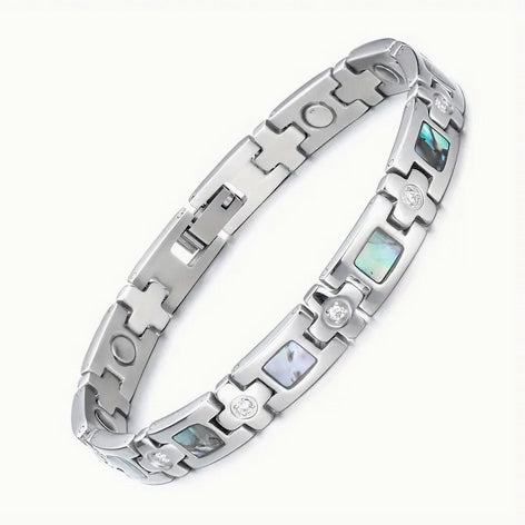 Magnetic Abalone Zircon Stainless Steel Bracelet for Women and Men