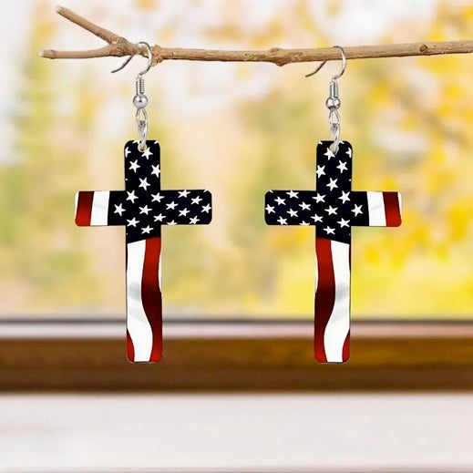 American Flag Cross Earrings
