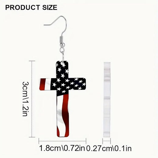 American Flag Cross Earrings