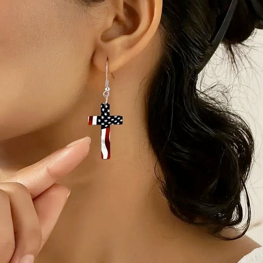 American Flag Cross Earrings