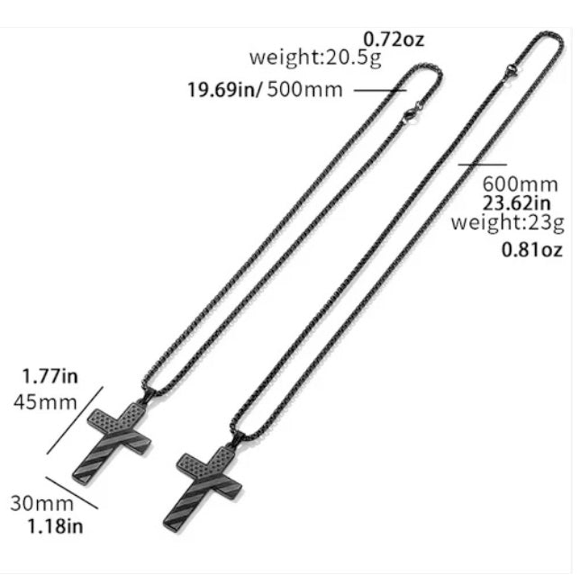 Three Piece Black American Flag Cross Bracelet, Ring And Necklace Combo Set For Men