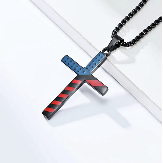 Stunning American Flag Color Titanium Steel Cross Necklace - 3 Colors
