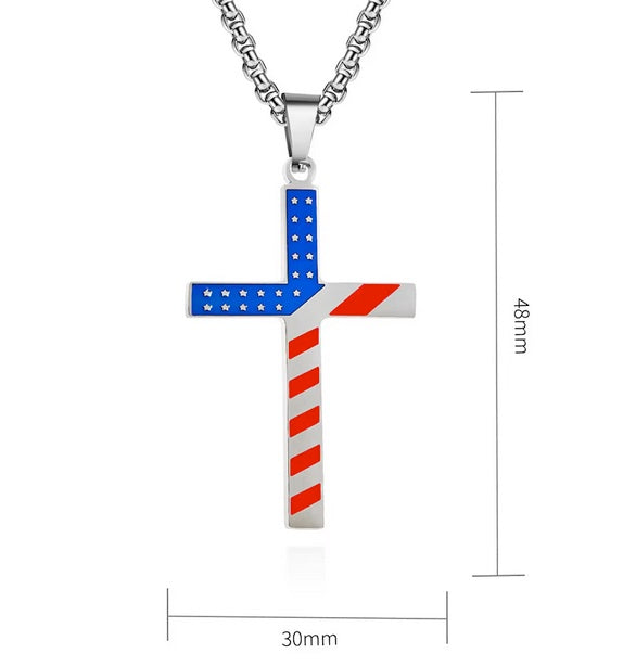 Stunning American Flag Color Titanium Steel Cross Necklace - 3 Colors