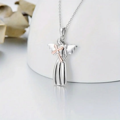 Three Piece Angel With Cross Necklace And Earring Set