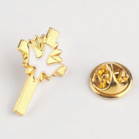 Elegant White Dove of Peace Cross Brooch - Vintage-Inspired