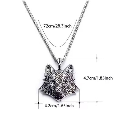 Celtic Wolf Long Chain Pendant Necklace for Men