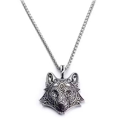 Celtic Wolf Long Chain Pendant Necklace for Men