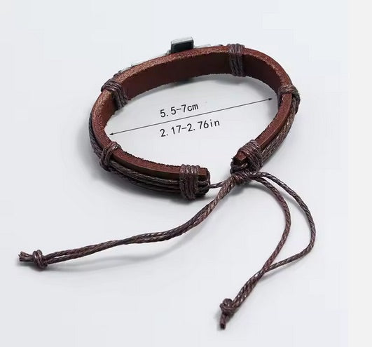 Leather Pull-cord Cross Bracelet