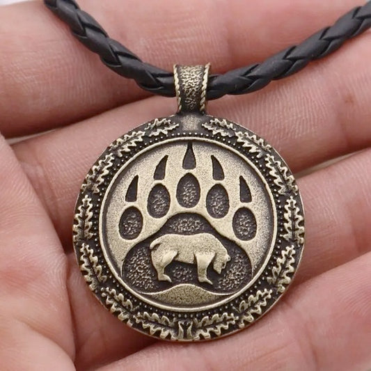 Alloy Animal Bear Paw Pendant Necklace on Leather Cord