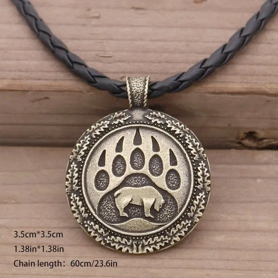 Alloy Animal Bear Paw Pendant Necklace on Leather Cord