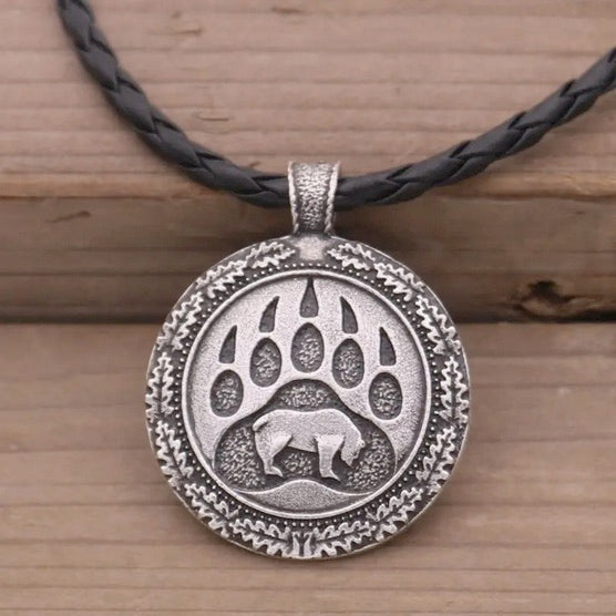 Alloy Animal Bear Paw Pendant Necklace on Leather Cord