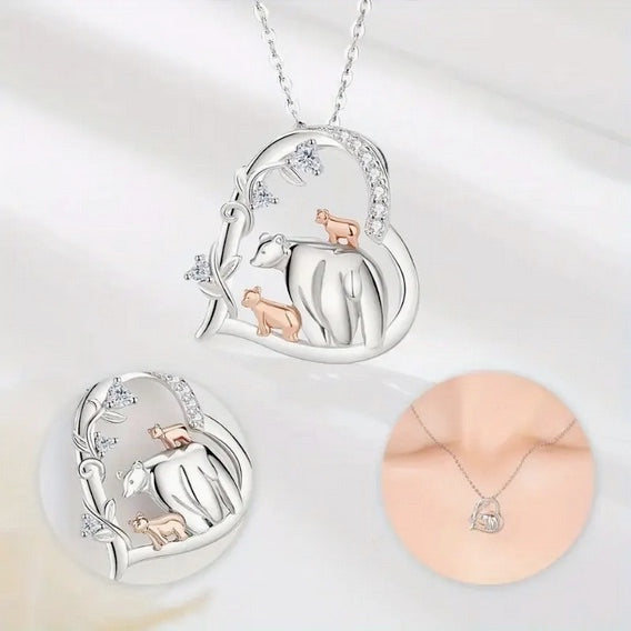 Two Toned Heart Black Bear With White Artificial Zirconias