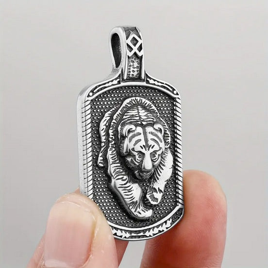 Viking Bear Dog Tag Style Stainles Steel Neckplace With Heavey Chain