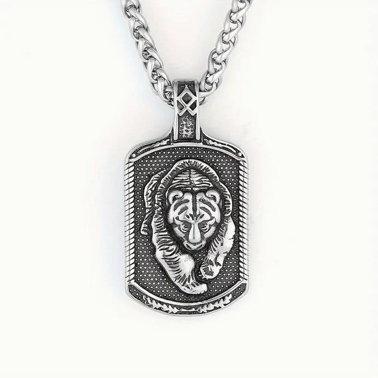 Viking Bear Dog Tag Style Stainles Steel Neckplace With Heavey Chain