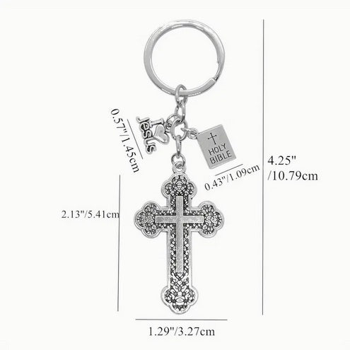Exquisite Holy Book Cross Keychain - Religious Car Key Holders with Inspirational Prayer Quotes