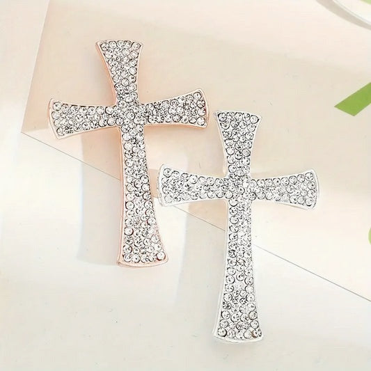 Elegant Rhinestone Cross Brooch Pin