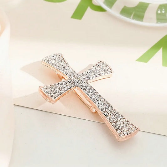 Elegant Rhinestone Cross Brooch Pin