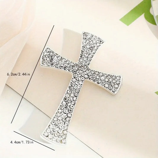 Elegant Rhinestone Cross Brooch Pin