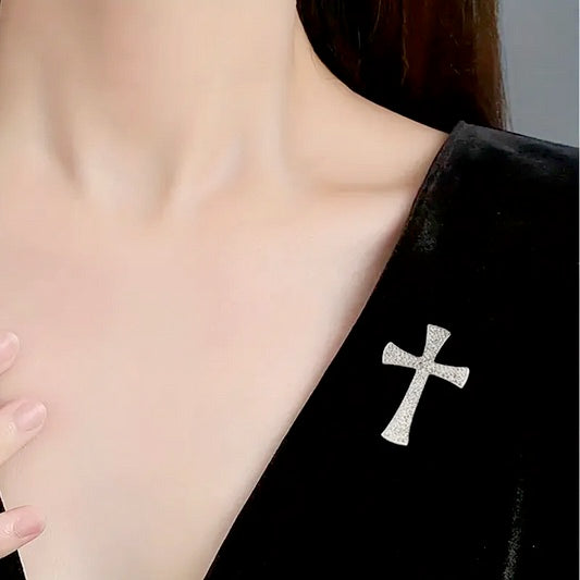 Elegant Rhinestone Cross Brooch Pin