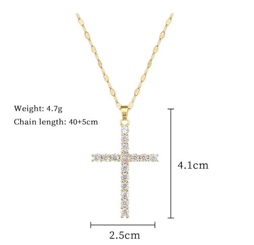 Large Cubic Zirconia 18K Gold on Stainless Steel Cross Necklace