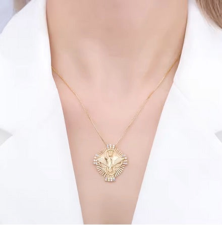18K Plated Holy Spirit Dove Cross CZ Necklace