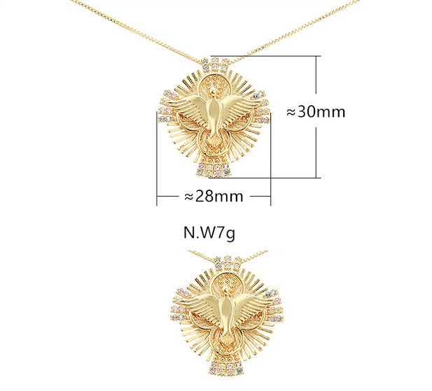 18K Plated Holy Spirit Dove Cross CZ Necklace