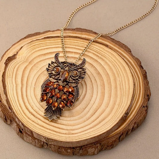 Vintage Big Owl Pendant Long Necklace