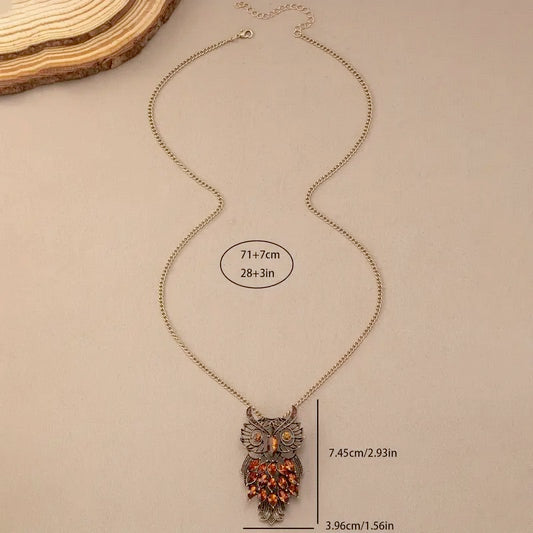 Vintage Big Owl Pendant Long Necklace