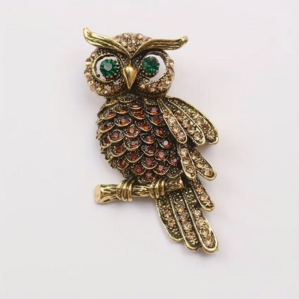 Vintage Rhinestone Owl Brooch