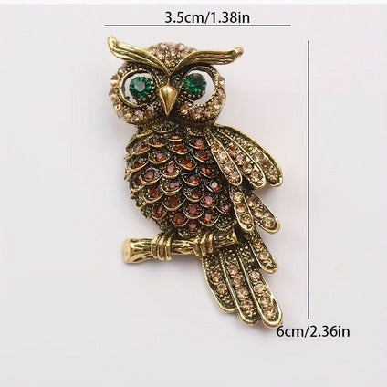 Vintage Rhinestone Owl Brooch
