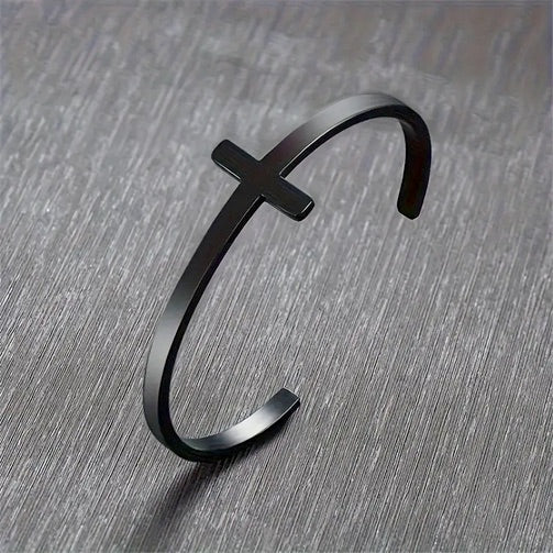 Elegant Stainless Steel Cross Bracelet- Black