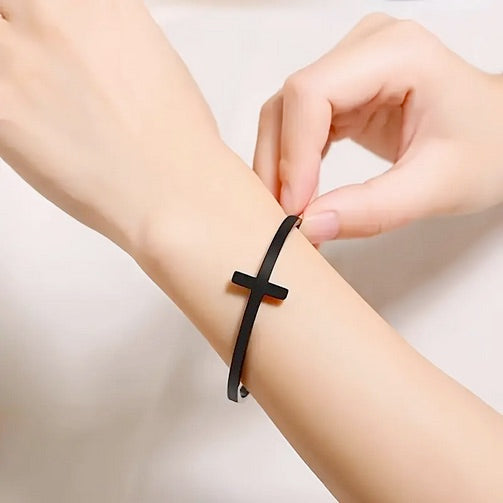 Elegant Stainless Steel Cross Bracelet- Black
