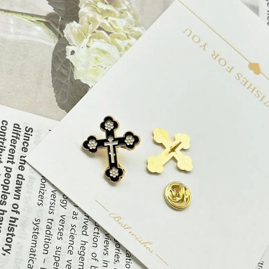Black Cross Pin Brooch Clothes Backpack Decoration
