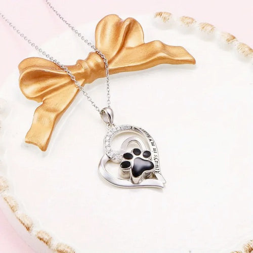 Dog Lover's Dog Paw Heart Necklace And Earring Set